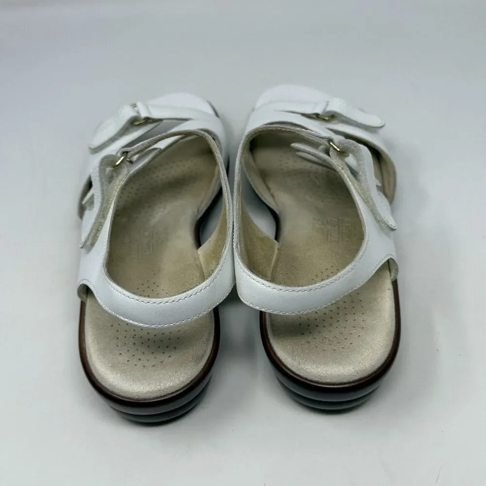 SAS Tabby Wedge Sandals Womens 7.5 W Wide White Leather Strappy Comfort Casual